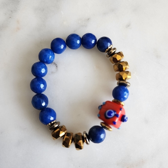 Blue Agate Murano Glass Bracelet - Picture 3 of 4